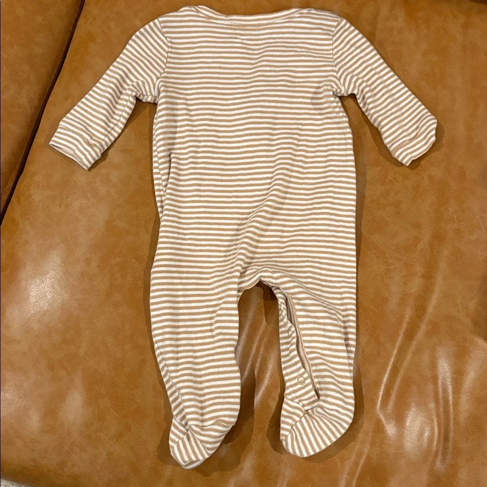 GAP Beige and White Striped Kids Footie - Size 0-3 Months